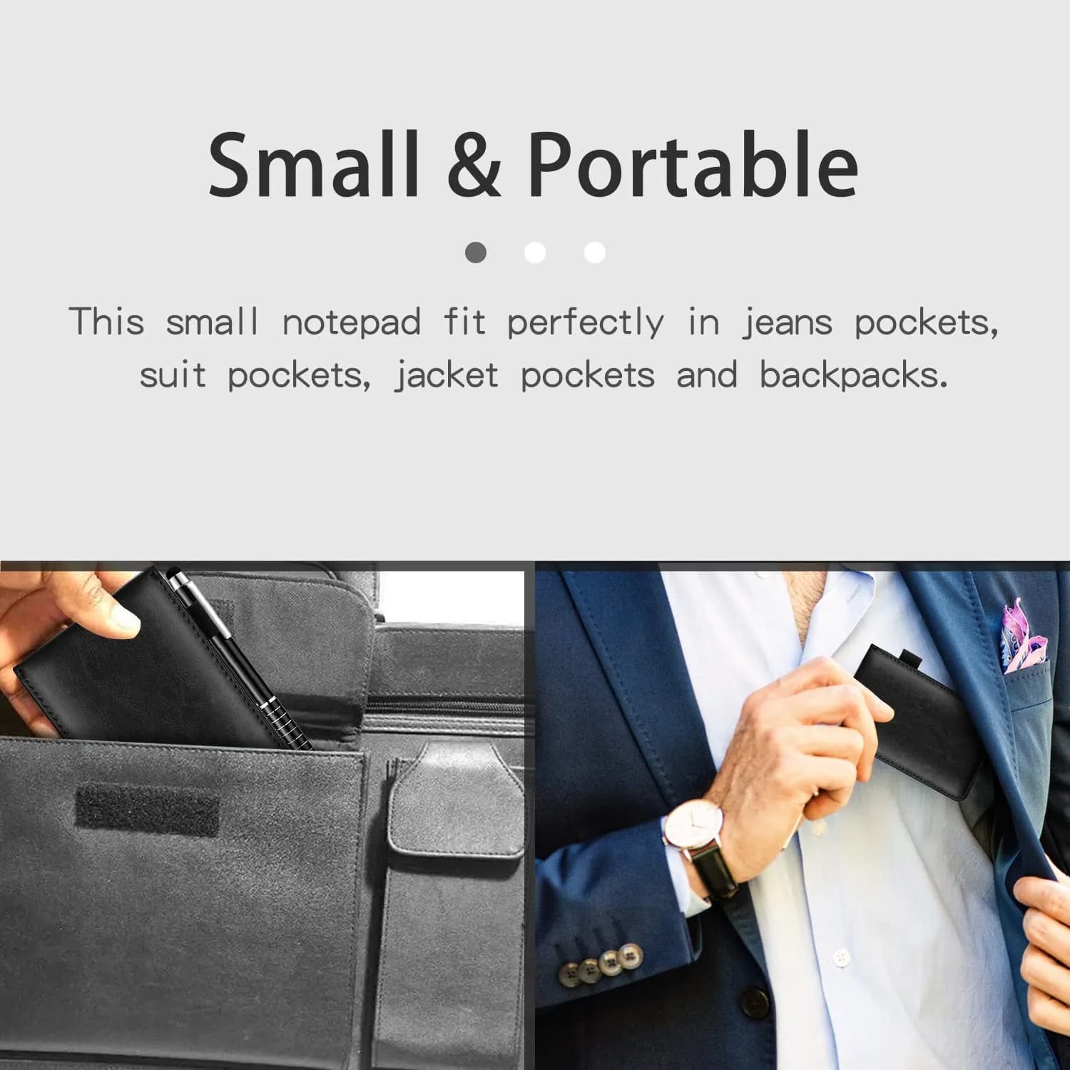 Xhwykzz Black PU Leather Pocket Notebook Holder Set with Pen & 5 Refills | 3x5 Inch, 30 Lined Pages Per Pad - view 4