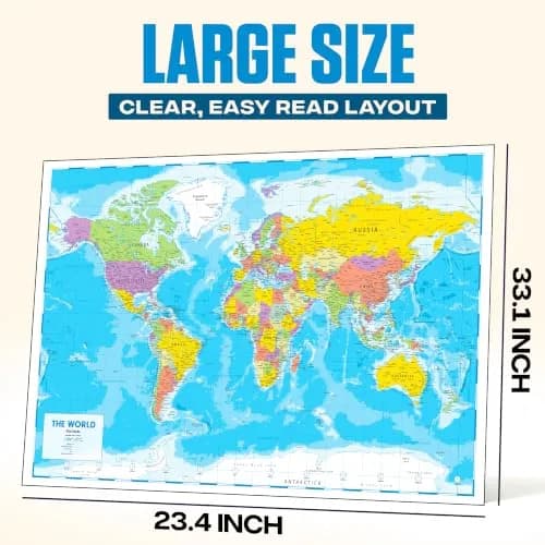 Hambli World Map Poster 24x33in - Write-On Wipe-Off, US Reverse, 2026 Updates | Interactive Learning Tool thumbnail 5
