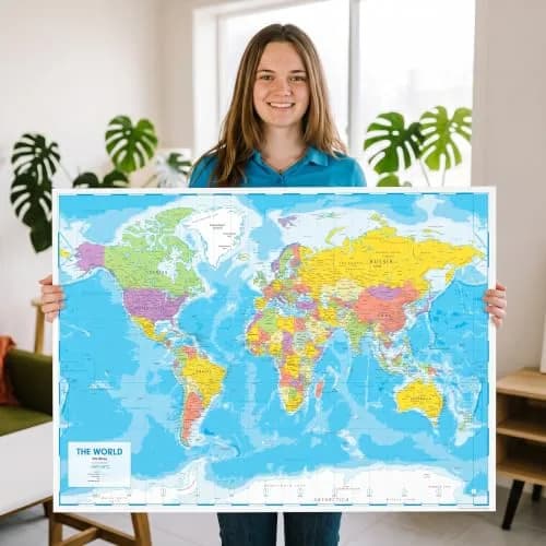 Hambli World Map Poster 24x33in - Write-On Wipe-Off, US Reverse, 2026 Updates | Interactive Learning Tool thumbnail 7