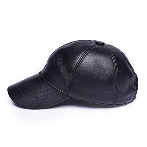 Mumcu's Leather Black Genuine Sheepskin Leather Baseball Cap for Men & Women | 56-60cm (Adjustable) thumbnail 2