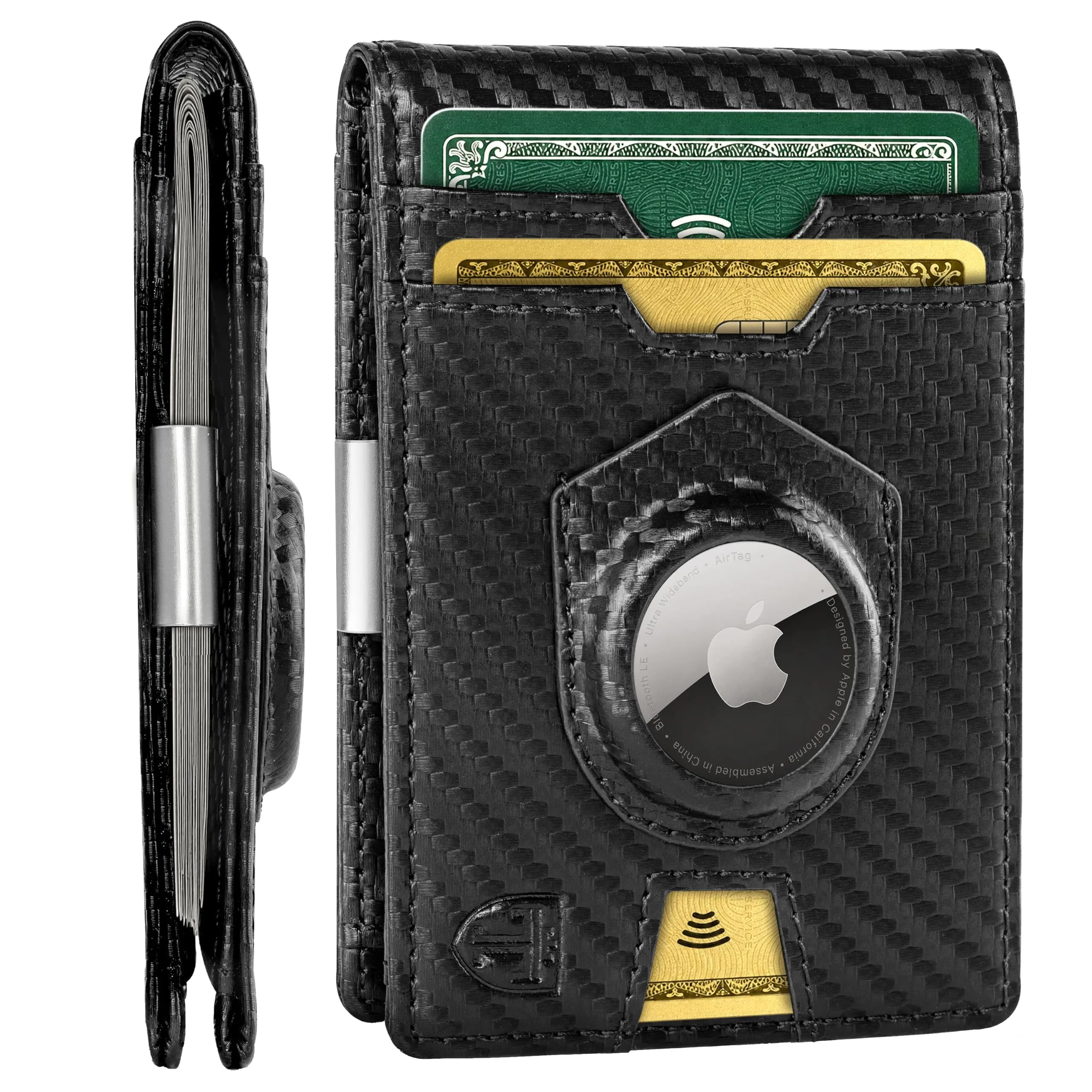 TRAVANDO AirTag Money Clip Wallet with RFID Protection for Men, 11 Cards, Carbon - 11.4cm x 8.1cm x 2.0cm — 2.0 - Carbon