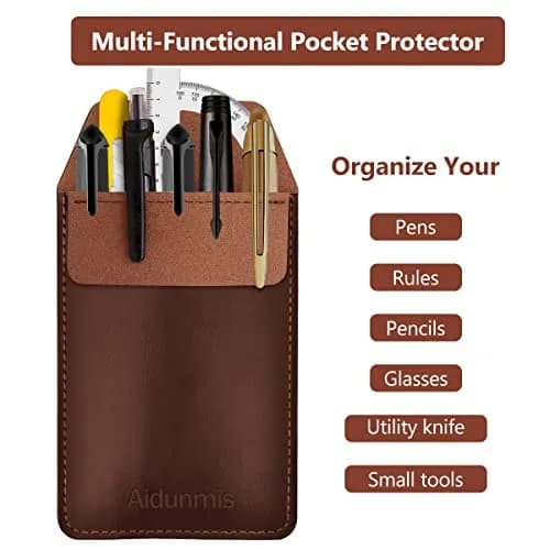 Aidunmis PU Leather Pocket Pen Holder Organizer Pouch 2 Pieces (Brown, Black) | Protects Shirts from Ink Spills thumbnail 4