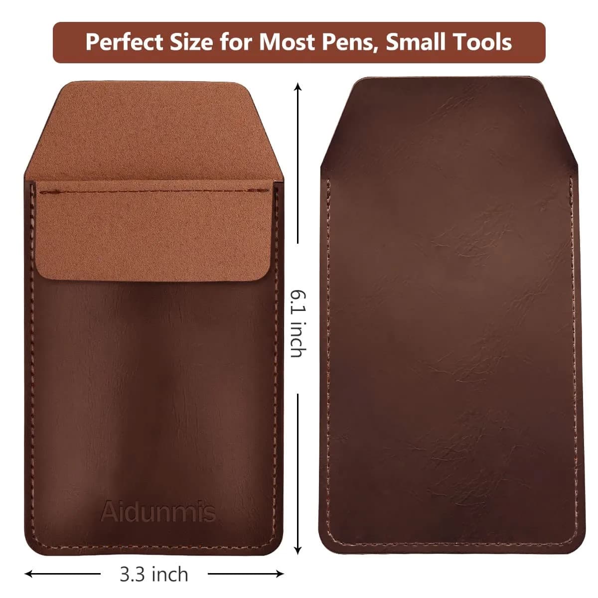 Aidunmis PU Leather Pocket Pen Holder Organizer Pouch 2 Pieces (Brown, Black) | Protects Shirts from Ink Spills - view 2