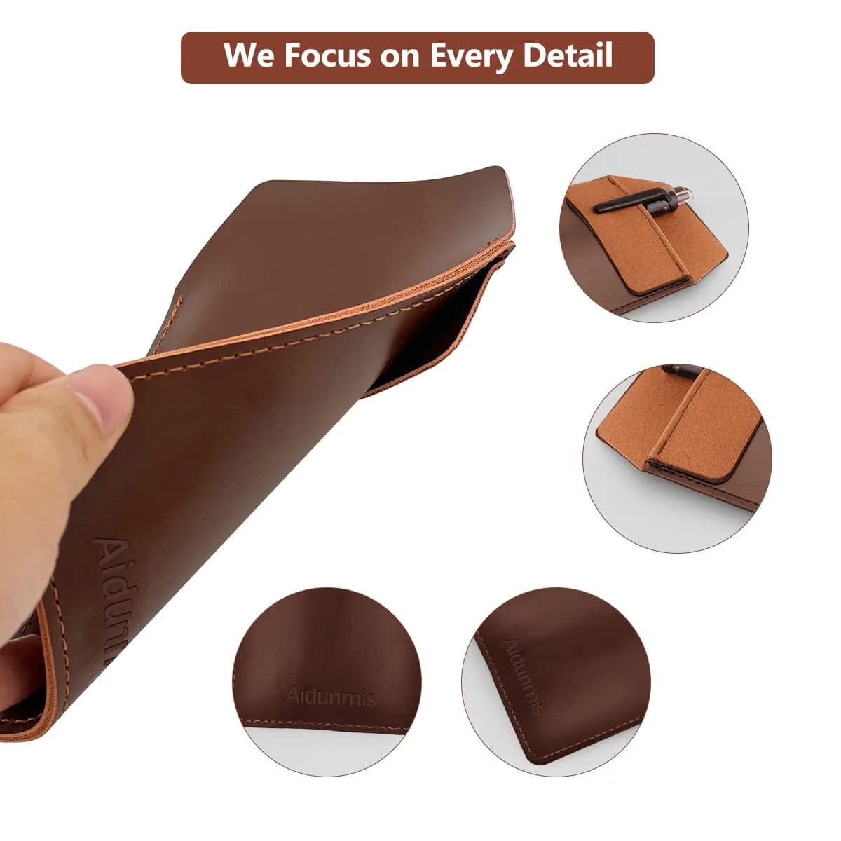 Aidunmis PU Leather Pocket Pen Holder Organizer Pouch 2 Pieces (Brown, Black) | Protects Shirts from Ink Spills - view 3