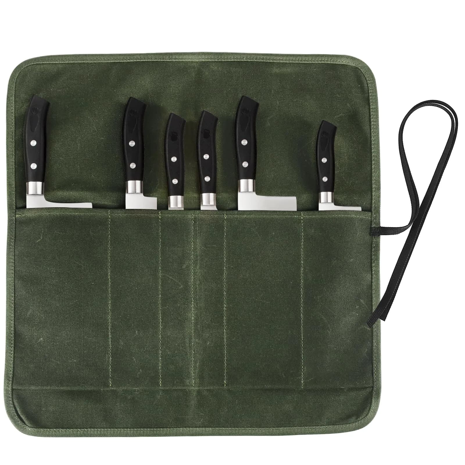 JOINDO Waxed Canvas Chef Knife Roll Bag with 6 Slots, Pink | Holds Knives up to 14.5 Inches — Black
