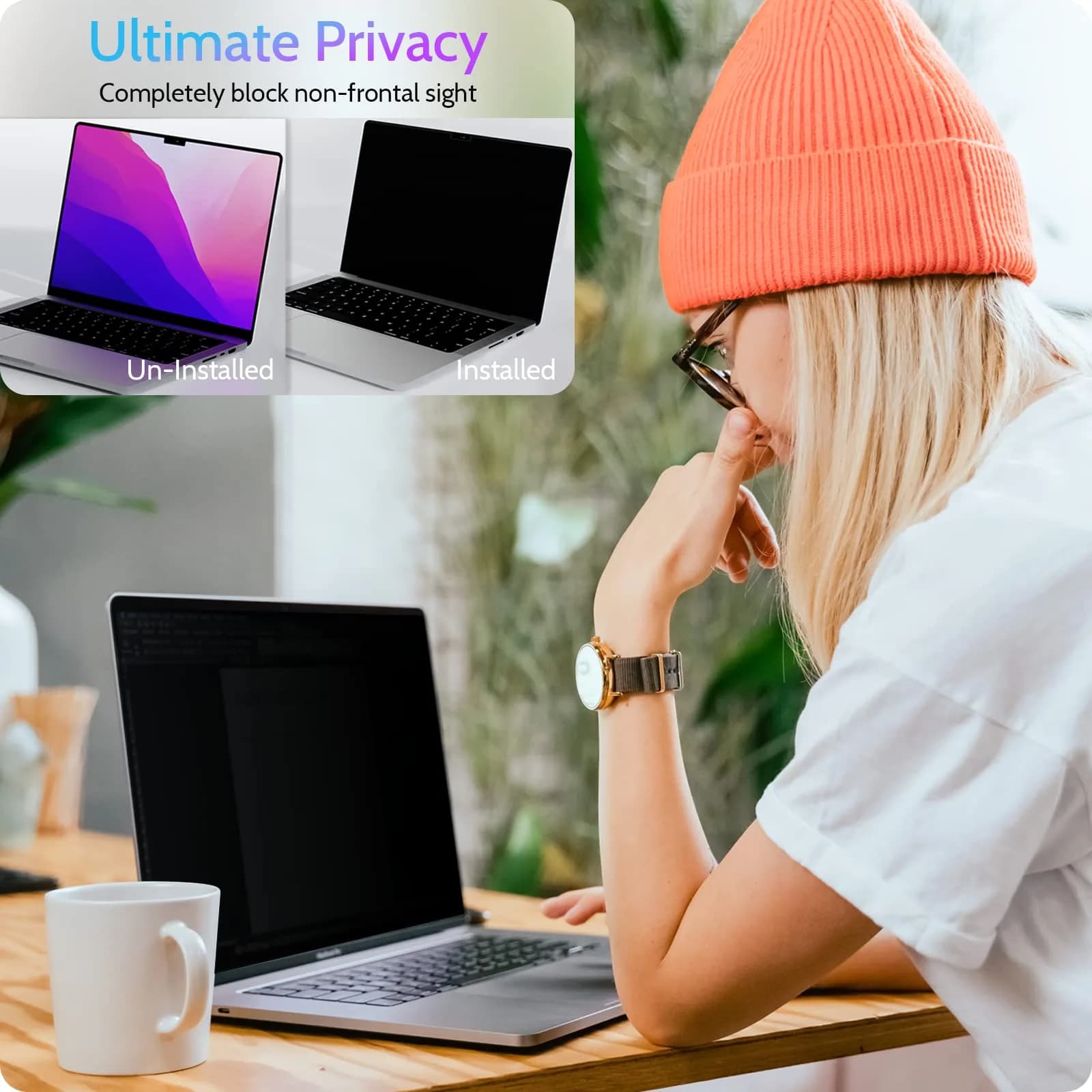 Peslv Magnetic Privacy Screen for MacBook Pro 16 Inch (2021-2026) | Anti-Blue Light, Anti-Glare, Removable Filter thumbnail 2