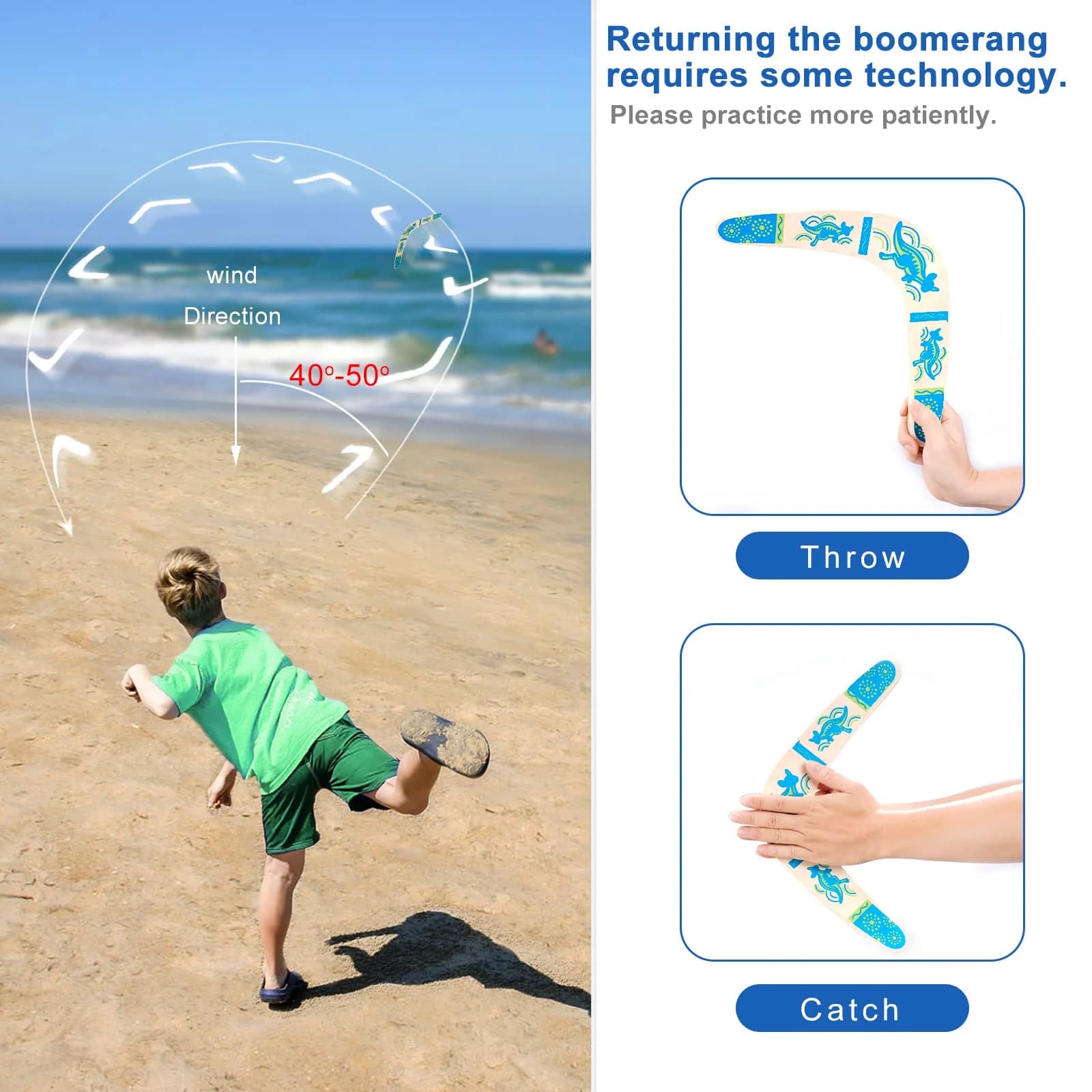 Inborntrait V-Shaped Boomerang 2 Pack (Blue & Light Brown) | Handmade Wooden Outdoor Toy for Ages 10+ - view 6