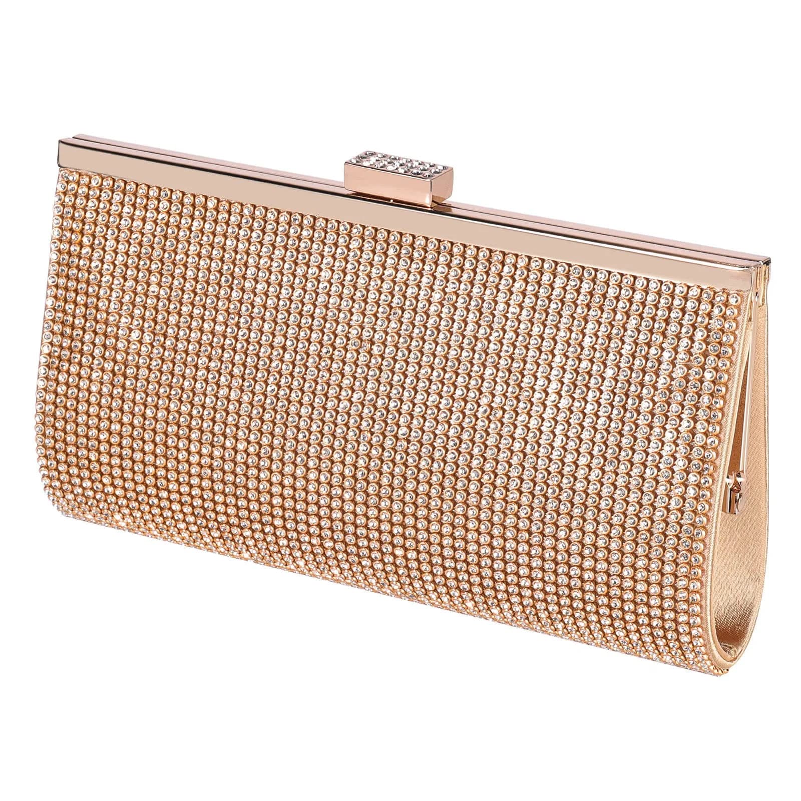JIAN YA NA Gold Rhinestone Trihedral Clutch Evening Bag 11.3cm x 15.5cm | Bling Zipper Wedding Purse - main product image