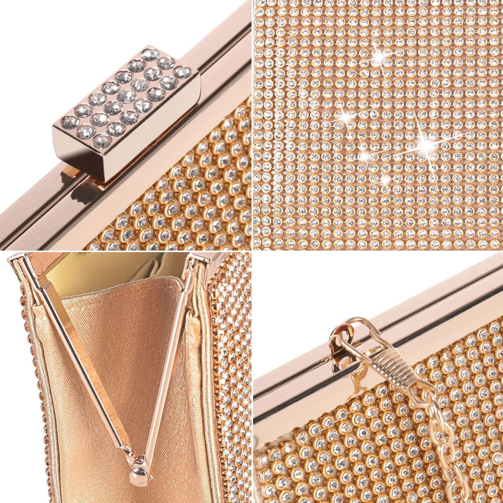 JIAN YA NA Gold Rhinestone Trihedral Clutch Evening Bag 11.3cm x 15.5cm | Bling Zipper Wedding Purse - view 4