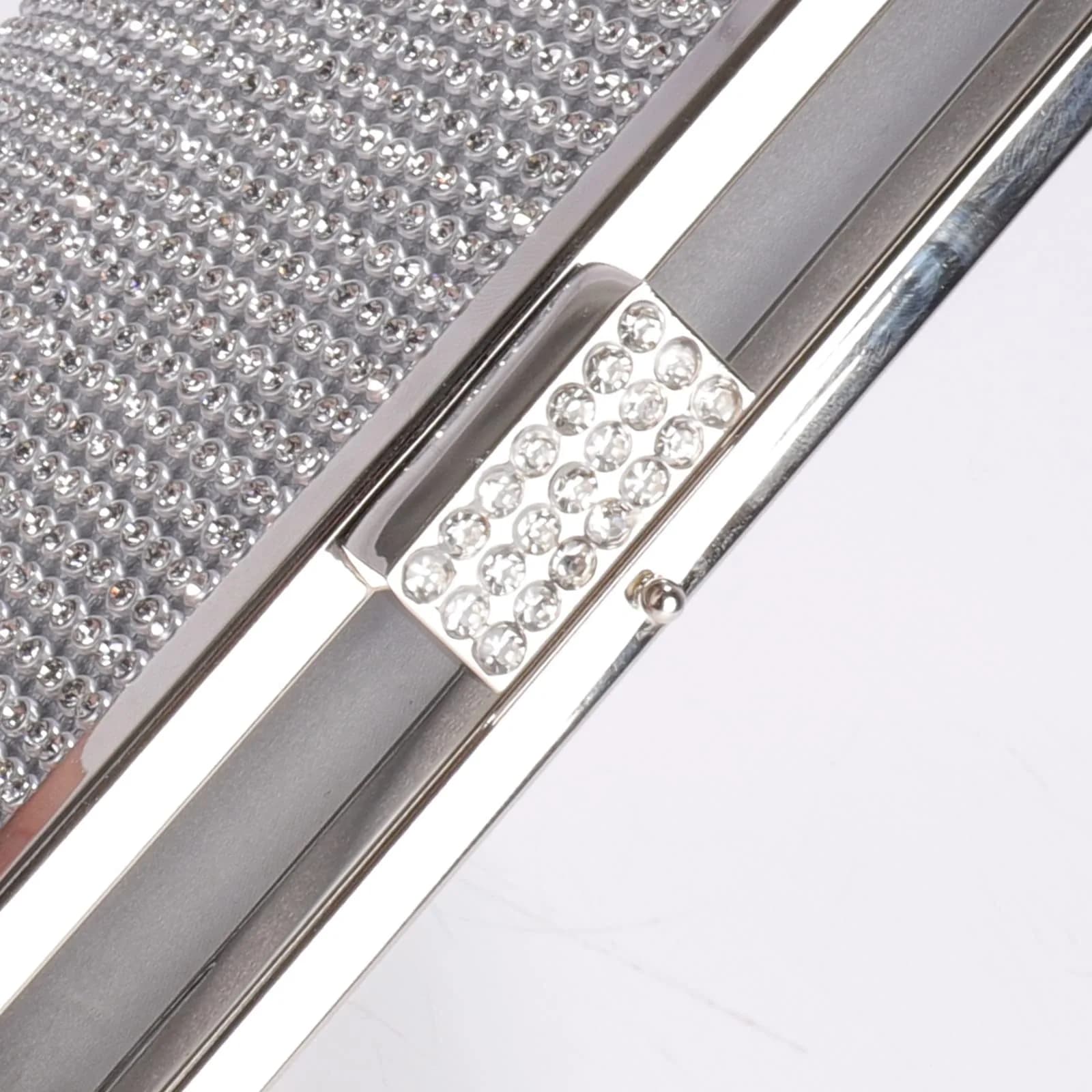 JIAN YA NA Silver Rhinestone Trihedral Clutch Evening Bag 11.3cm x 15.5cm | Bling Zipper Wedding Purse - view 3