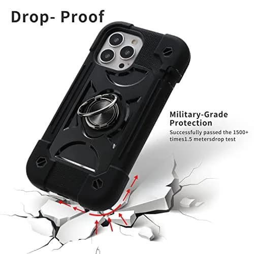 MARKILL Compatible with iPhone 13 Pro Max Case 6.7 Inch with Ring Stand, Heavy-Duty Military Grade Shockproof Phone Kids Cover for iPhone 13 Pro Max Black thumbnail 2