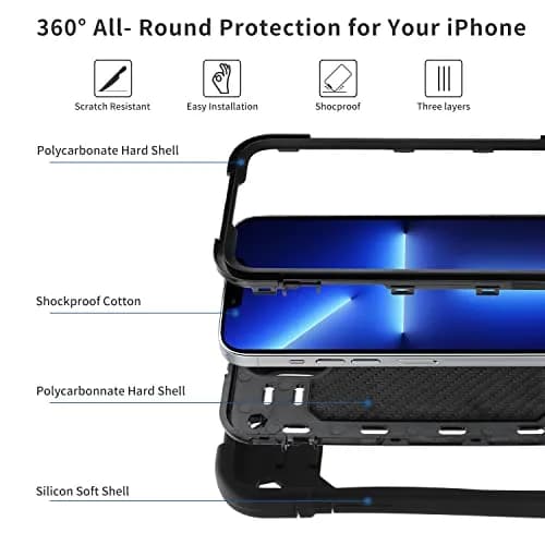 MARKILL Compatible with iPhone 13 Pro Max Case 6.7 Inch with Ring Stand, Heavy-Duty Military Grade Shockproof Phone Kids Cover for iPhone 13 Pro Max Black thumbnail 3