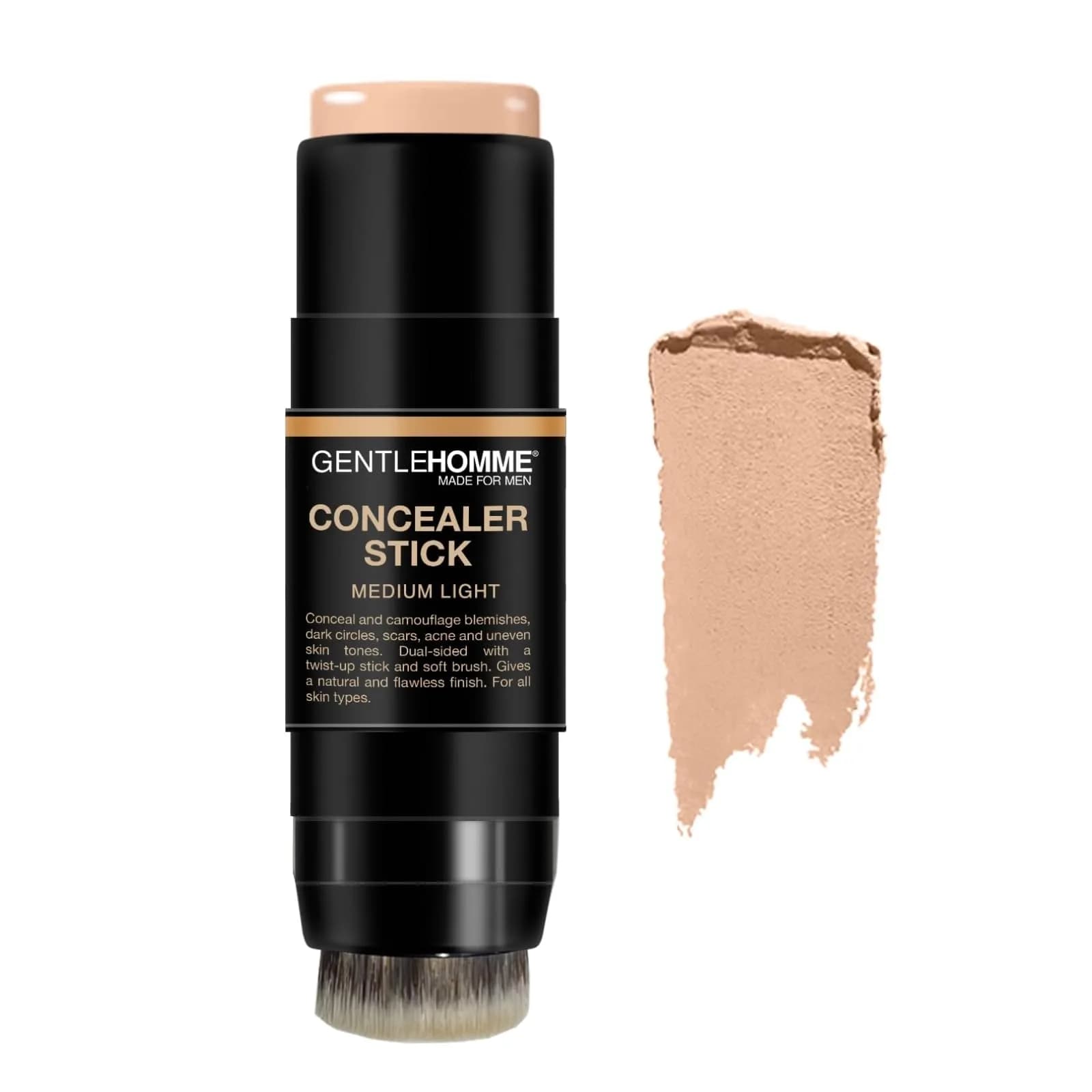 Gentlehomme Concealer Stick with Brush for Dark Circles, Medium Light | Full Coverage, Semi-Matte Finish