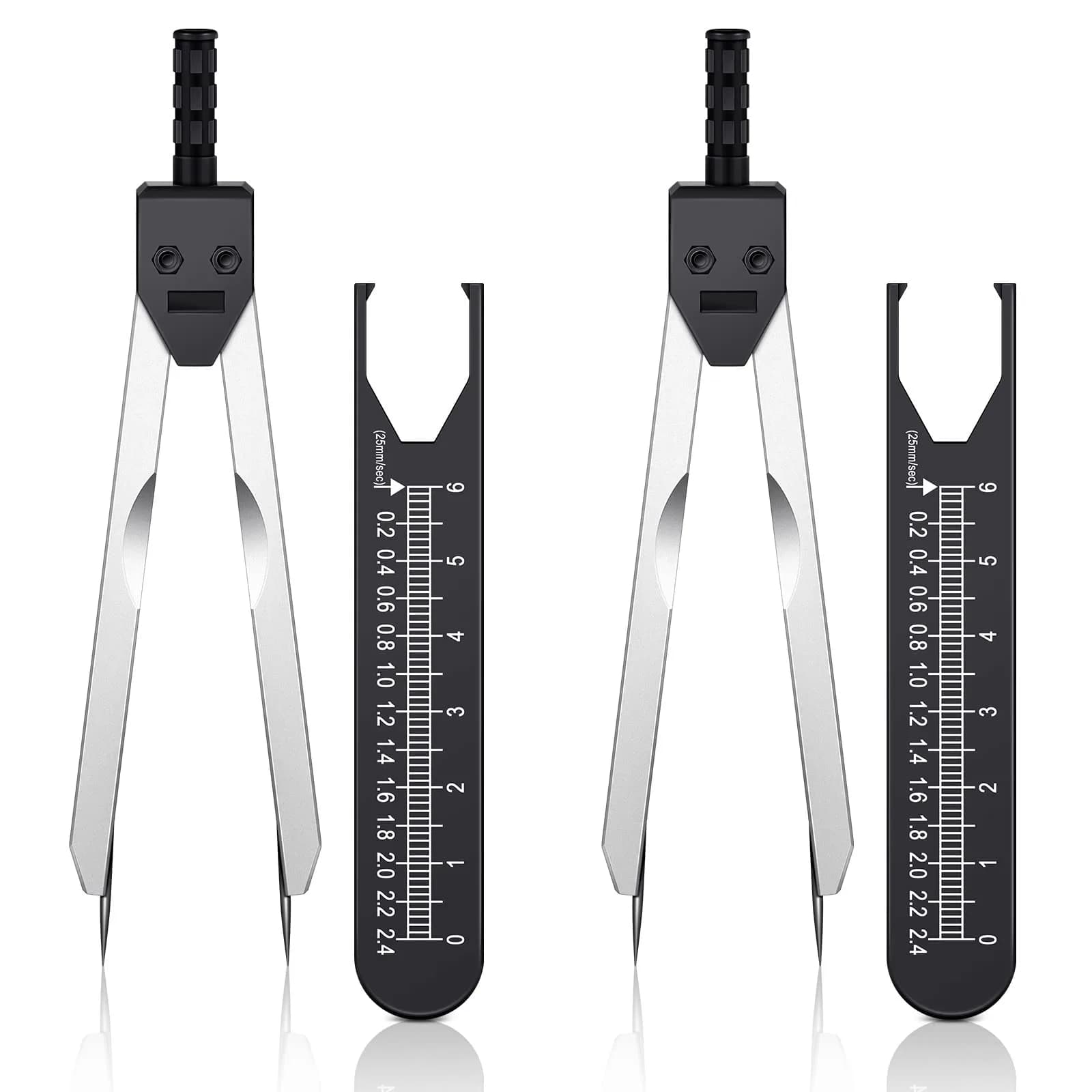 Frienda EKG Calipers Medical Caliper with Ruler, Black (2-Piece Set) | Stainless Steel, 7.05 Inch — Black