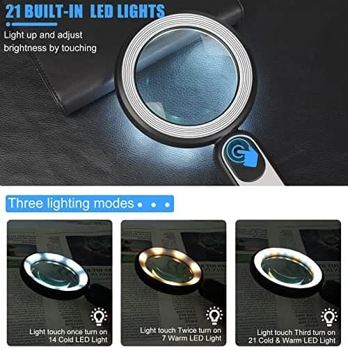 Arsir Rechargeable Magnifying Glass with Light, 30X 4.72in (12cm) Handheld LED Illuminated Book Magnifier thumbnail 5