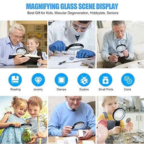 Arsir Rechargeable Magnifying Glass with Light, 30X 4.72in (12cm) Handheld LED Illuminated Book Magnifier thumbnail 7
