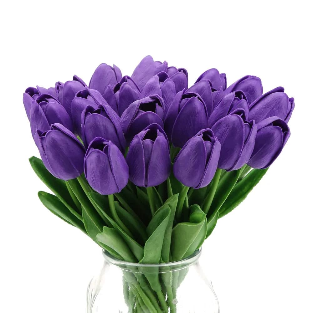 IPOPU Real Touch Purple Tulips 24PCS Artificial Flowers 34cm (13.4") | Lifelike Floral Arrangements for Home Decor