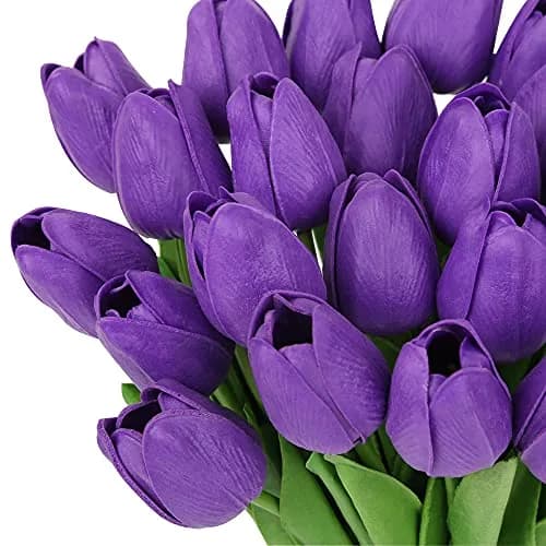 IPOPU Real Touch Purple Tulips 24PCS Artificial Flowers 34cm (13.4") | Lifelike Floral Arrangements for Home Decor thumbnail 4