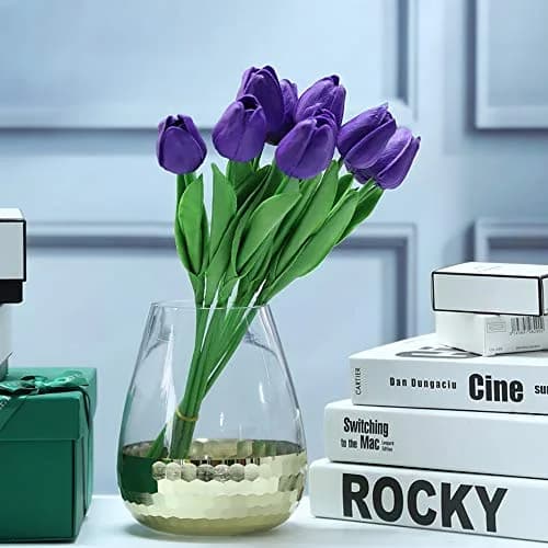 IPOPU Real Touch Purple Tulips 24PCS Artificial Flowers 34cm (13.4") | Lifelike Floral Arrangements for Home Decor thumbnail 5