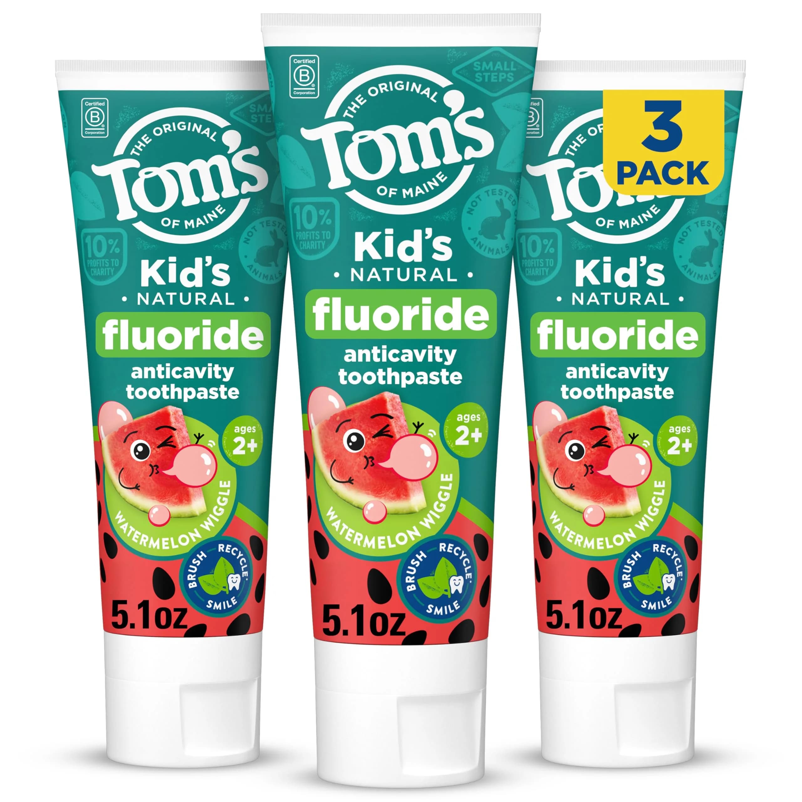 Tom's of Maine Natural Kids Fluoride Toothpaste Watermelon 156g (5.1 oz) 3-Pack | Anticavity Protection for Children - main product image