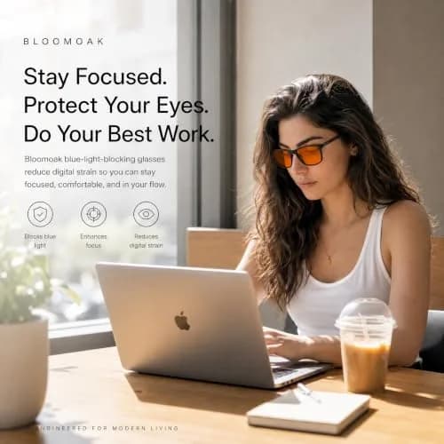 Bloomoak Amber Blue Light Blocking Glasses - Gaming & Sleep Aid - 145mm Arm, 58mm Lens Width | Filters 99% Harmful Blue Light thumbnail 2