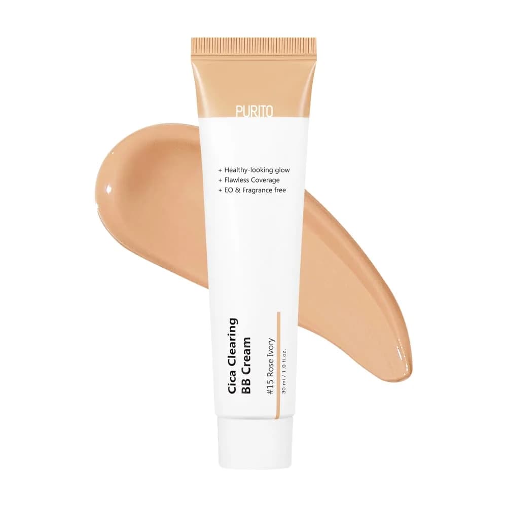 PURITO Cica BB Cream #15 Rose Ivory 30ml (1.01 Fl Oz) | Vegan & Cruelty-Free for Sensitive Skin — #15 Rose Ivory