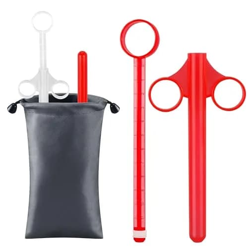 NEWJINDA Lube Applicator Syringe with Storage Bag, 2-Pack, 10ml Precise Scales, 6.5" Clear Red | Reusable Lubricant Tube Applicator thumbnail 1