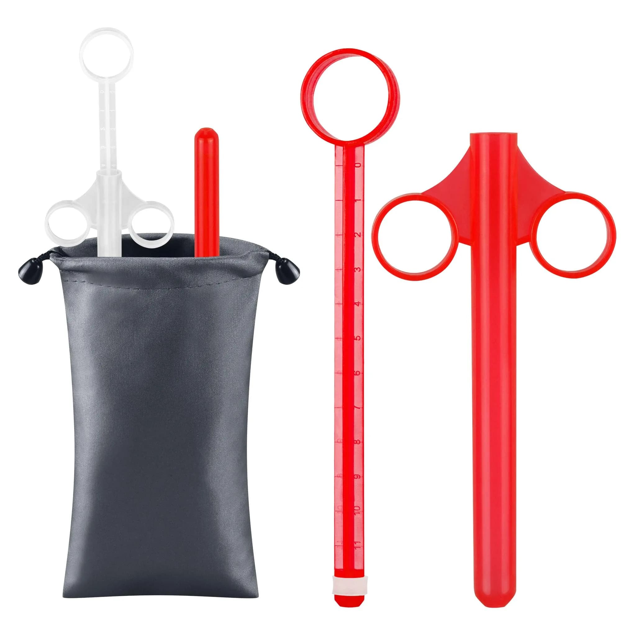 NEWJINDA Lube Applicator Syringe with Storage Bag, 2-Pack, 10ml Precise Scales, 6.5" Clear Red | Reusable Lubricant Tube Applicator - main product image