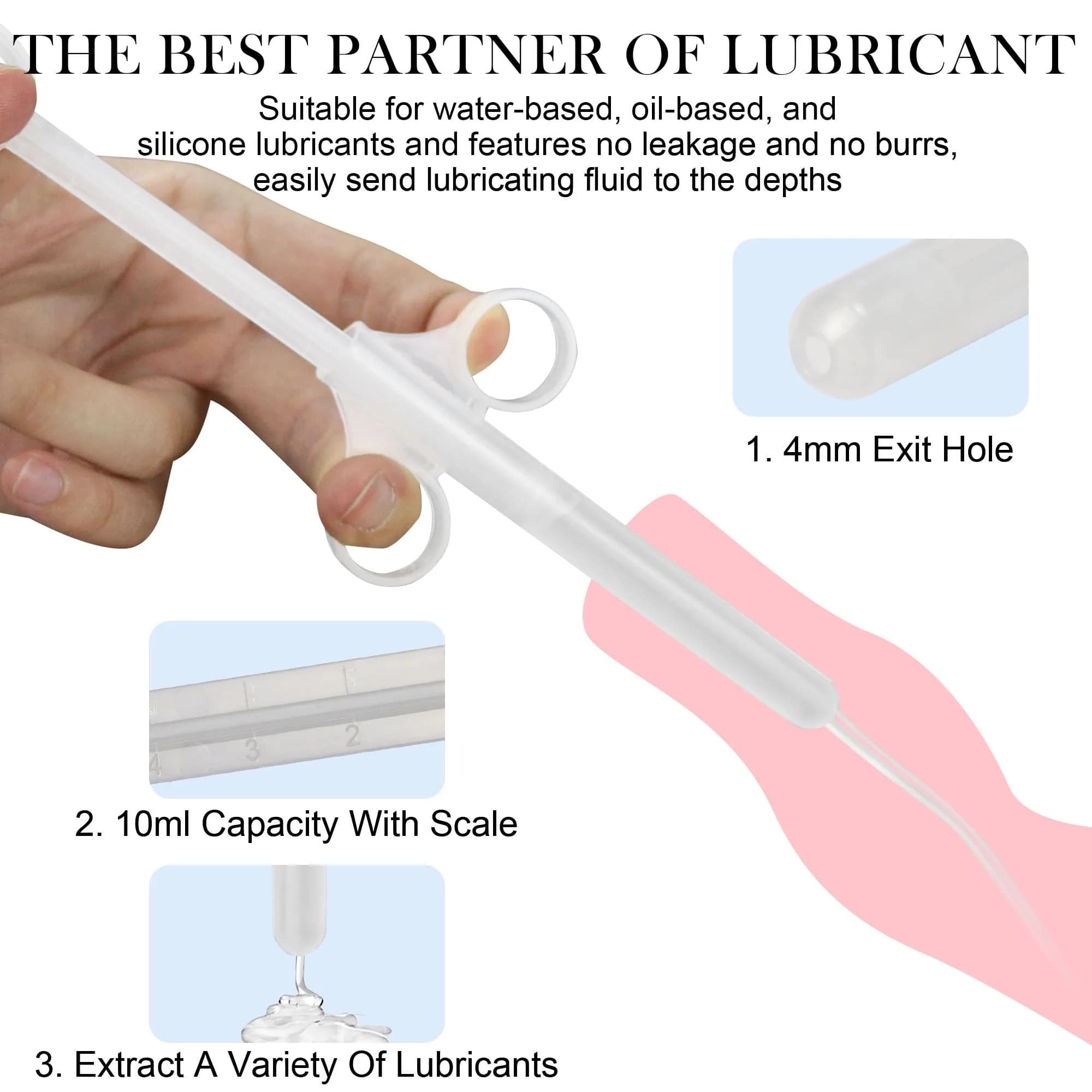 NEWJINDA Clear 2-Pack Lube Applicator Syringe with 10ml Precise Scales & Storage Bag | Reusable Anal Lube Shooter for Women, Men & Couples - view 3
