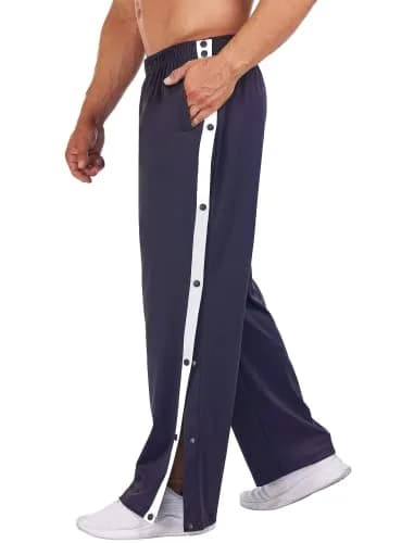 Deyeek Men's Tear Away Basketball Pants High Split Snap Button Casual Post-Surgery Sweatpants with Pockets Navy Blue | Stretchable, Comfortable, Post-Surgery Wear thumbnail 1