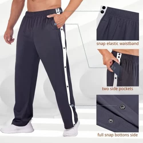Deyeek Men's Tear Away Basketball Pants High Split Snap Button Casual Post-Surgery Sweatpants with Pockets Navy Blue | Stretchable, Comfortable, Post-Surgery Wear thumbnail 5