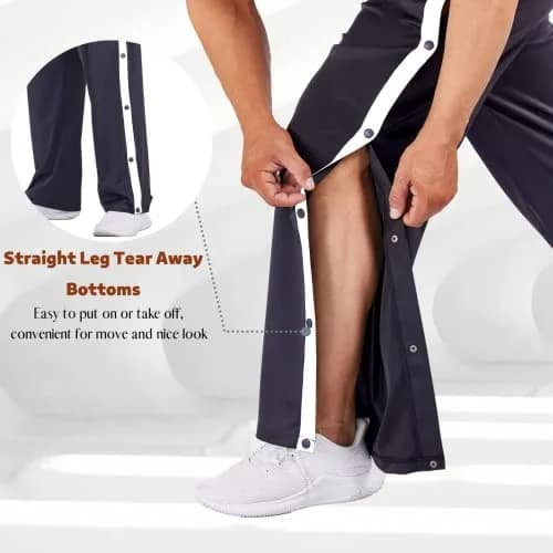 Deyeek Men's Tear Away Basketball Pants High Split Snap Button Casual Post-Surgery Sweatpants with Pockets Navy Blue | Stretchable, Comfortable, Post-Surgery Wear thumbnail 3