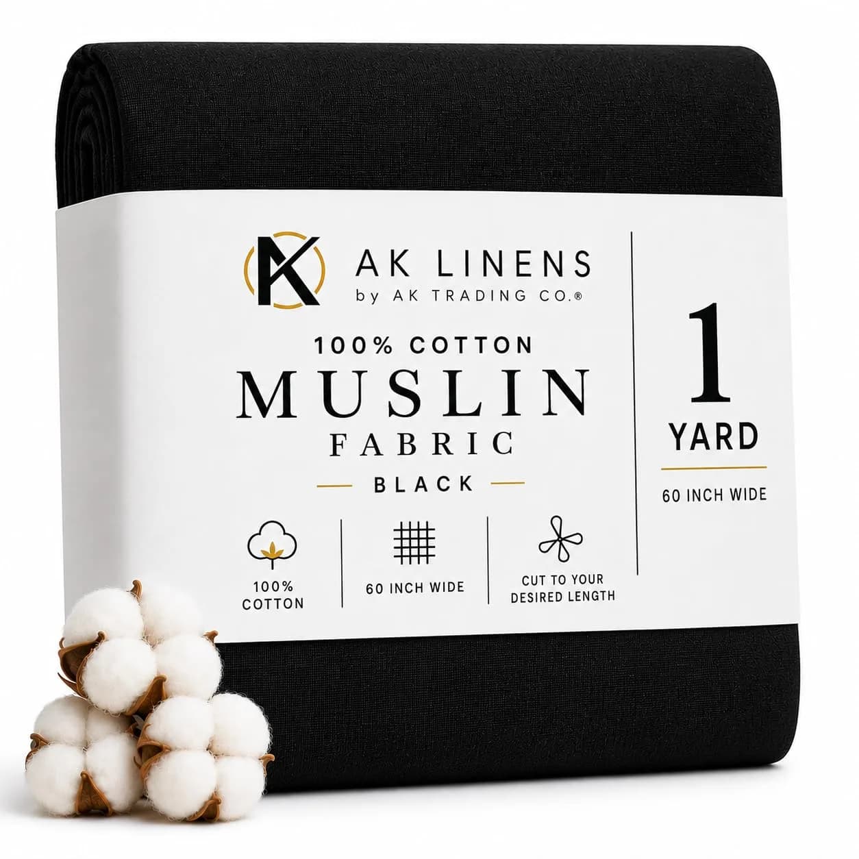AK TRADING CO. Muslin Fabric - Draping Fabric - Black 1 Yard | 100% Cotton, Medium Weight, 60in Wide