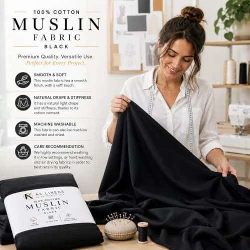 AK TRADING CO. Muslin Fabric - Draping Fabric - Black 1 Yard | 100% Cotton, Medium Weight, 60in Wide thumbnail 2