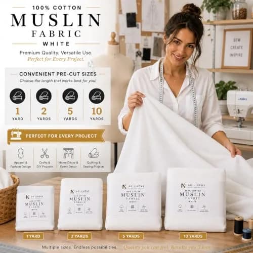 AK TRADING CO. Bleached Cotton Muslin Fabric 1 Yard | Medium Weight, 60in Wide, 100% Cotton thumbnail 5