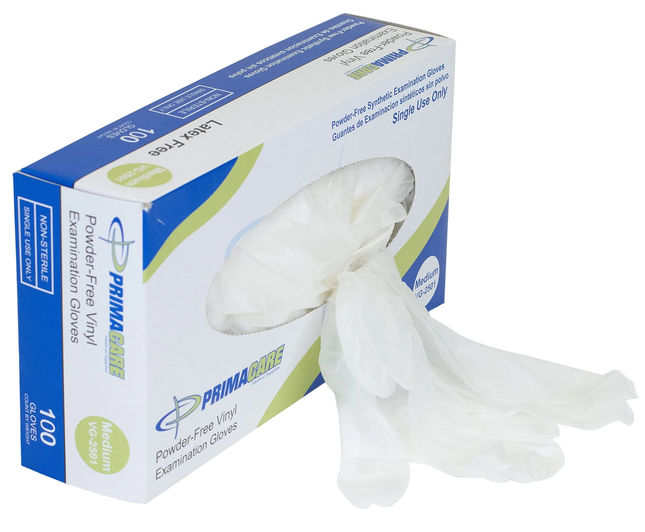 Primacare VG-2502 Vinyl Examination Gloves Large | Latex-Free, Powder-Free, 100 Gloves