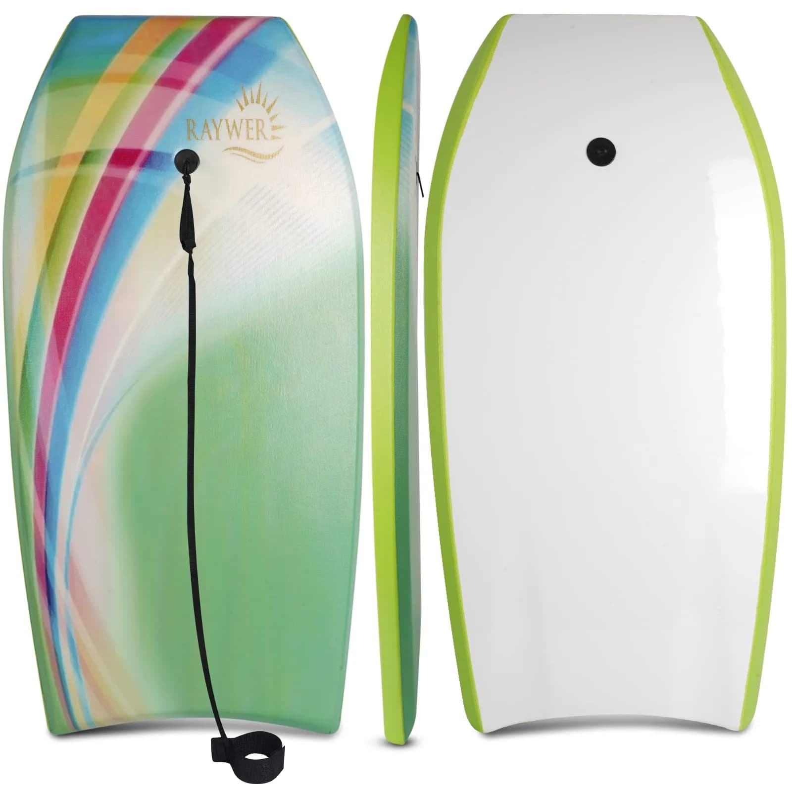 RAYWER Body Board Lightweight with EPS Core, HDPE Slick Bottom, Leash & Adjustable Wrist Rope, 41-INCH | Impact-Resistant Surfing for Kids & Adults