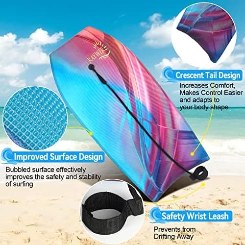RAYWER Body Board Lightweight with EPS Core 41-INCH | Impact-Resistant, HDPE Slick Bottom, Kids & Adults thumbnail 4