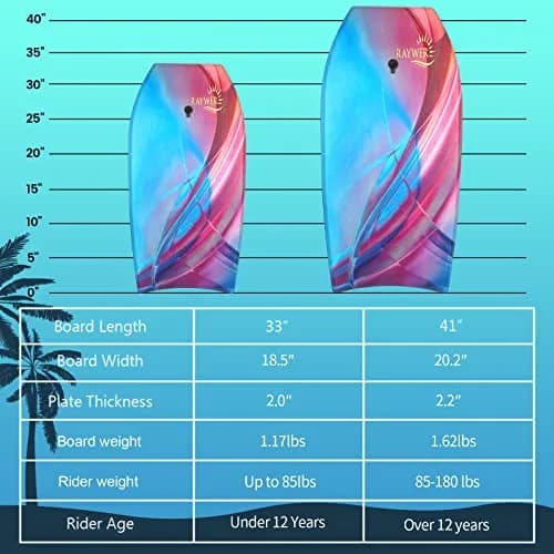 RAYWER Body Board Lightweight with EPS Core 33-INCH | Impact-Resistant Surfing Fun for Kids & Adults thumbnail 6
