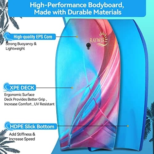 RAYWER Body Board Lightweight with EPS Core 33-INCH | Impact-Resistant Surfing Fun for Kids & Adults thumbnail 2