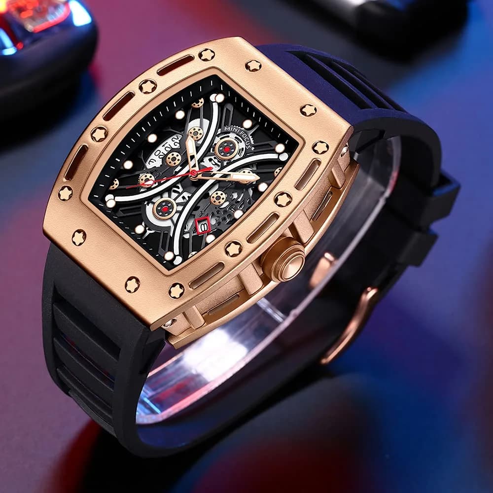 AIMES Men's Tonneau Watch Gold Black 41.8mm | Skeleton Dial Luxury Quartz - view 2