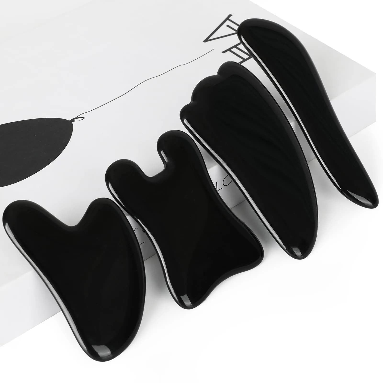 airogym Guasha Massage Tool, Natural Gua Sha Board, 4PCS for SPA & Therapy | Muscle & Facial Care — Black Stone