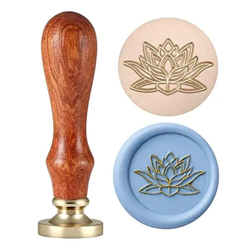 Yoption Lotus Flower Wax Seal Stamp | 25mm Copper & Rosewood Handle for Invitations & Gift Packing thumbnail 1