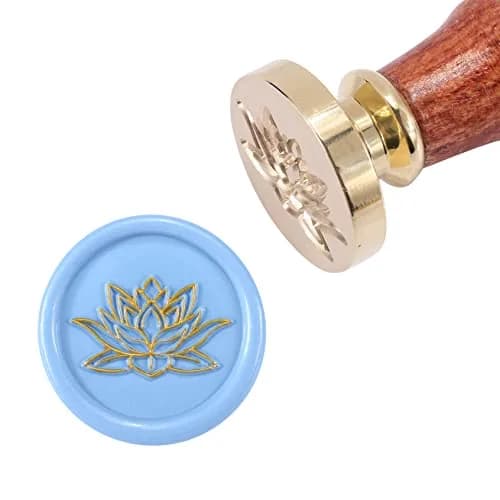Yoption Lotus Flower Wax Seal Stamp | 25mm Copper & Rosewood Handle for Invitations & Gift Packing thumbnail 2