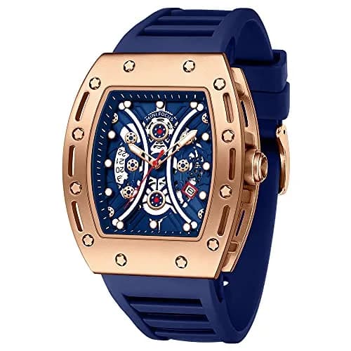 AIMES Men's Tonneau Watch Gold Blue 41.8mm (1.65 inch) | Skeleton Dial Luxury Quartz thumbnail 1