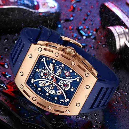 AIMES Men's Tonneau Watch Gold Blue 41.8mm (1.65 inch) | Skeleton Dial Luxury Quartz thumbnail 2