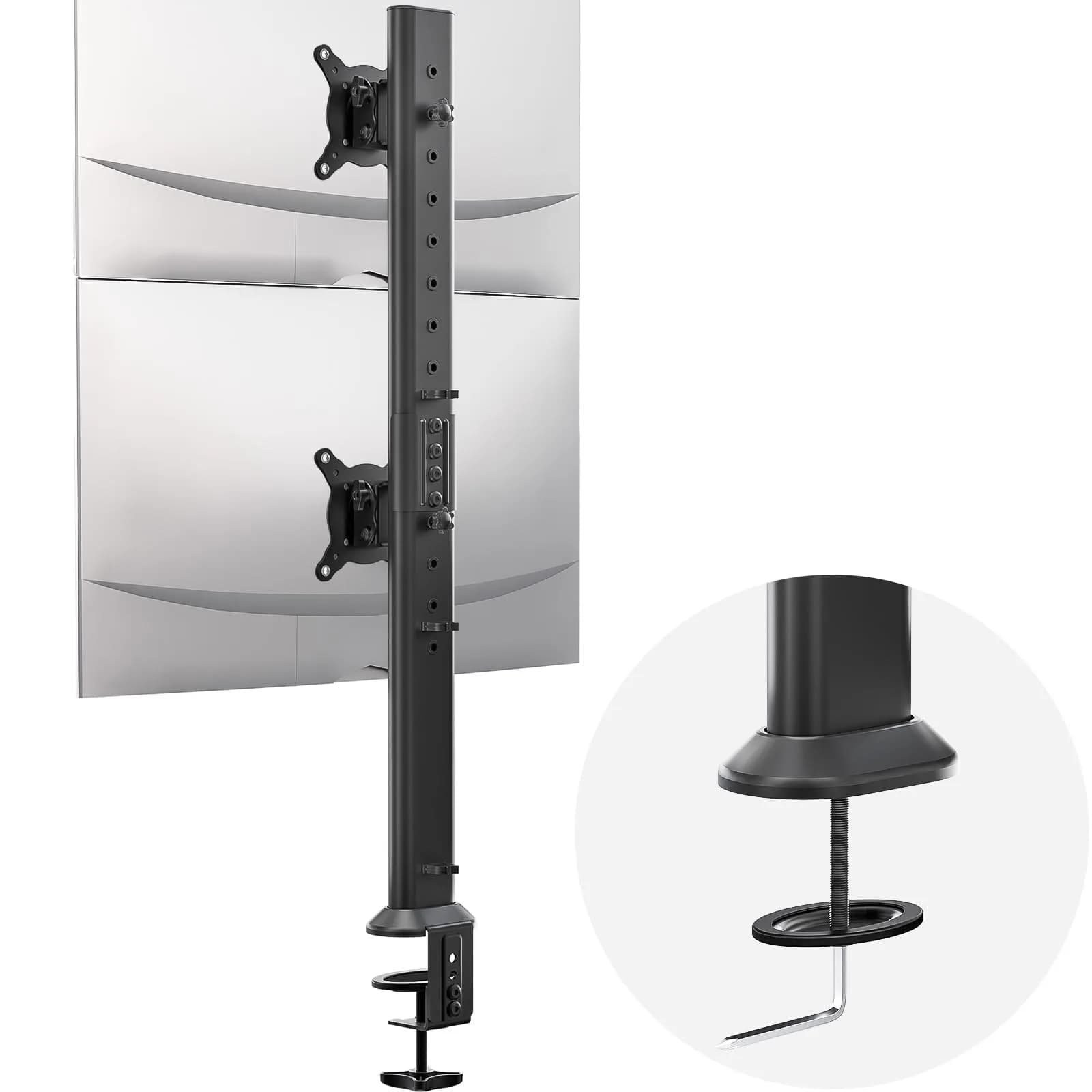 Hemudu Dual Monitor Articulating Desk Mount Arm Stand - Supports Two 13-34 Inch Monitors | Ergonomic, Space-Saving — 13"-34" MONITOR ARM STAND WITH C CLAMP