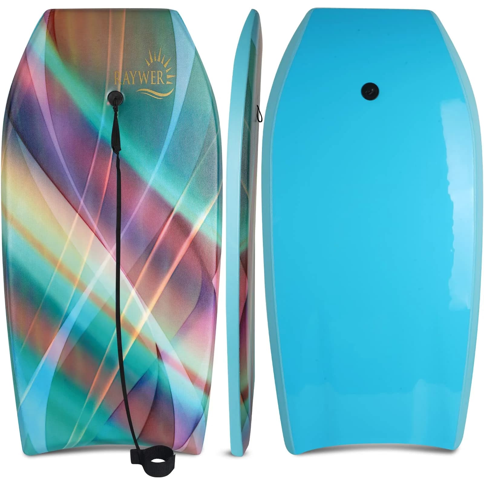RAYWER Body Board Lightweight with EPS Core 33-INCH | Impact-Resistant, HDPE Slick Bottom, for Kids & Adults — Rainbow