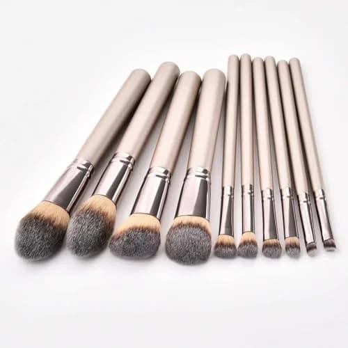 Hexue 10 pcs Champagne Gold Makeup Brush Set, 16 Brushes | Cruelty-Free Silky Synthetic Fibers thumbnail 7