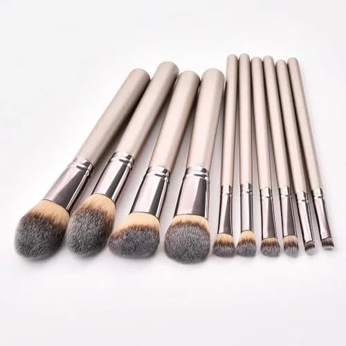 Hexue 10 pcs Champagne Gold Makeup Brush Set, 16 Brushes | Cruelty-Free Silky Synthetic Fibers thumbnail 8